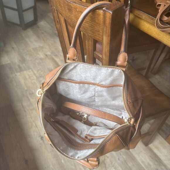 Michael Kors Handbag Women's Brown Grain Leather Zipper Pockets Double Handle - Picture 3 of 14